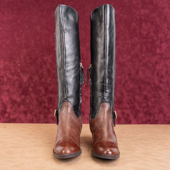 Lucca Lane Wmn Marella Brown Black Leather Riding Equestrian Buckle Boots sz 6.5 - Picture 2 of 11